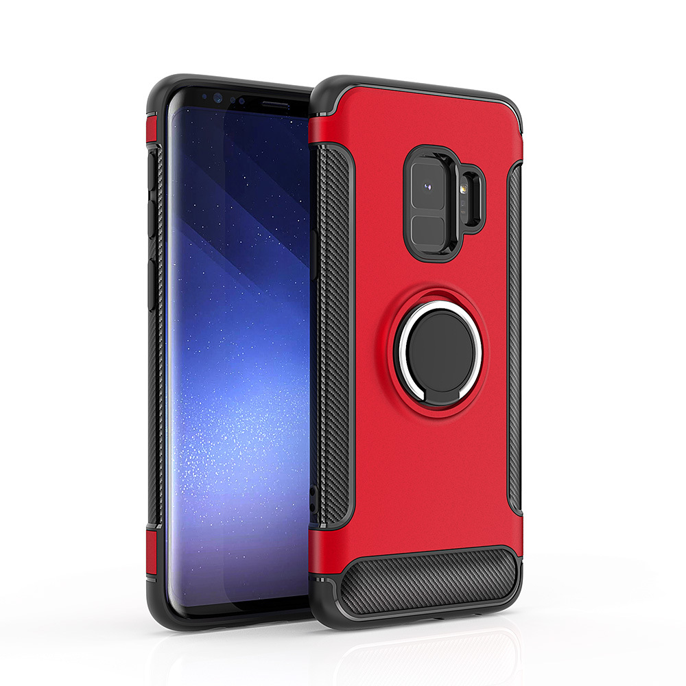 Galaxy S9 360 Rotating RING Stand Hybrid Case with Metal Plate (Red)
